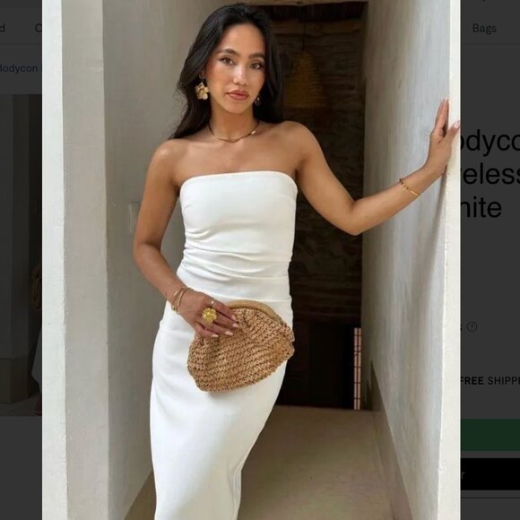 ZARA dress bodycon strapless sleeveless tailored midi white wedding party - Picture 2 of 8